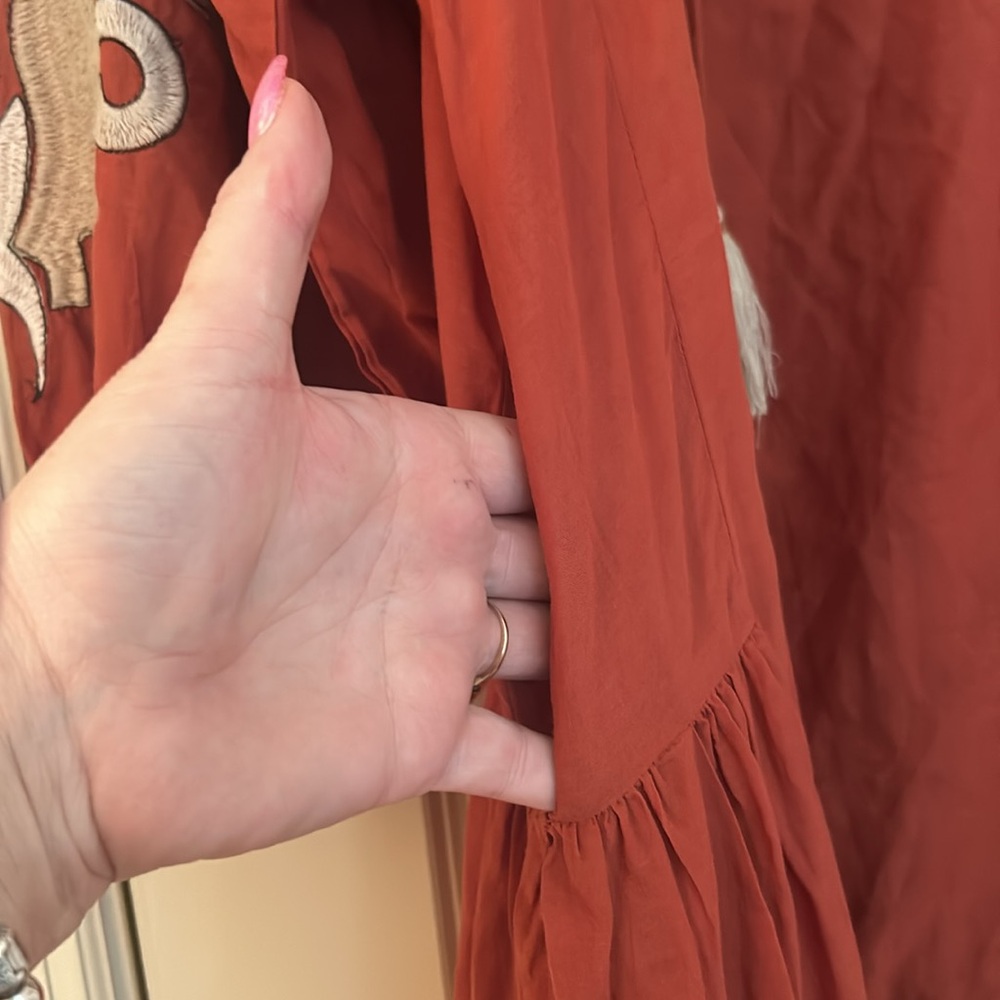 Anthropologie Rust Embroidered Long Sleeve Dress - Picture 9 of 17